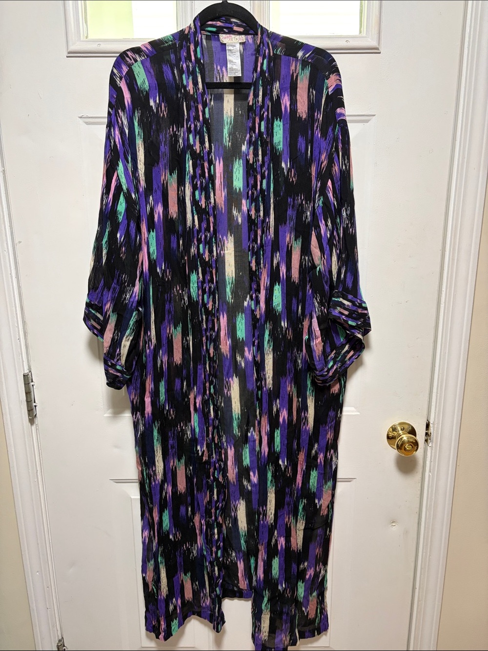Free People Black Multicolor Open-Front Duster